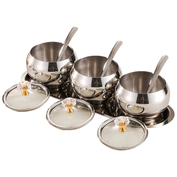 Tizuqe Functional Stainless Steel Spices and Condiment Serving Set with Tray and Spoons