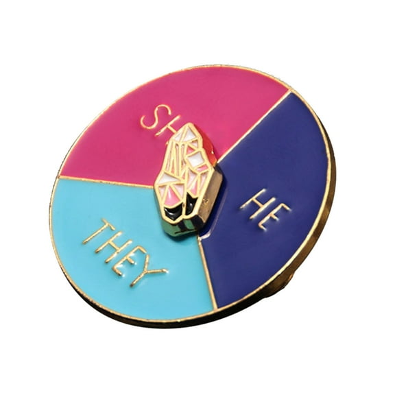 Tizuqe Gender Identity Brooch Pin Rotation Pointer Pronouns He She They Lapel Pin Badge Brooch for Backpack Clothes Decoration