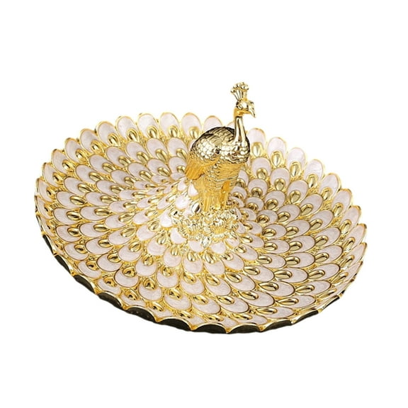 Tizuqe Golden Embossed Snacks Tray Peacocks Pattern Metal Serving Dish Spacious Design For Entertaining Guests