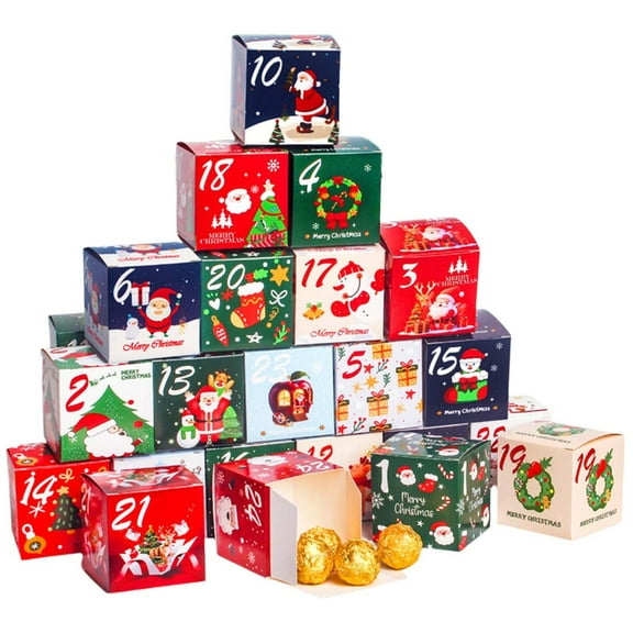 Tizuqe Holiday Themed Advent Calendar 24 Days Paper Candy Box Gift Wrapping Set