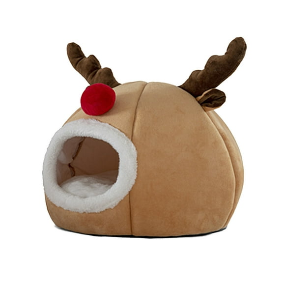 Tizuqe Igloo Pet Bed House Soft Indoor Reindeer Cave Christmas Tent for Cat Puppy