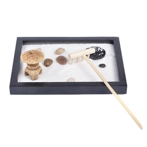 Tizuqe Japanese Zen Garden for Desk 6x4 Inches Large Tray White Sand River Rocks Pebbles Rake Tools Set Office Table Accessories Mini Zen Sand Garden Kit Meditation Gifts