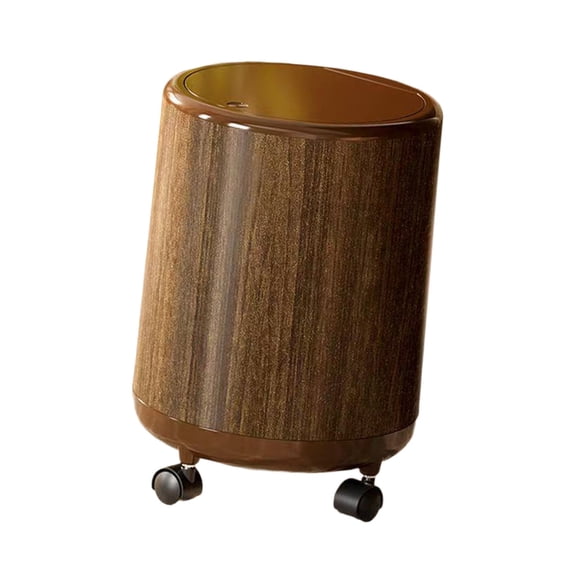 Tizuqe Large 12L Plastic Trash Bin Wood Grains Texture Waterproof Construction Rolling Garbage Can with Lid For Household Use