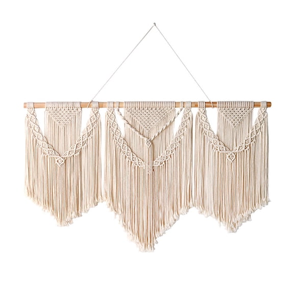 Tizuqe Large Macrame Wall Hanging Tapestry Wooden Stick Hand-Woven Tapestry Bohemian Tassel Curtain Wedding Background