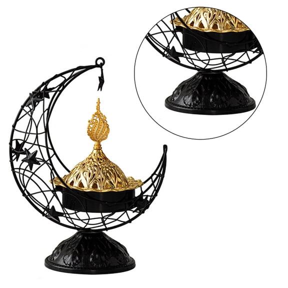 Tizuqe Middle East Handheld Crescents Metal Incenses Burners Gold/Black Living Room Tabletop Aromas Burners Arab Eid Ornament