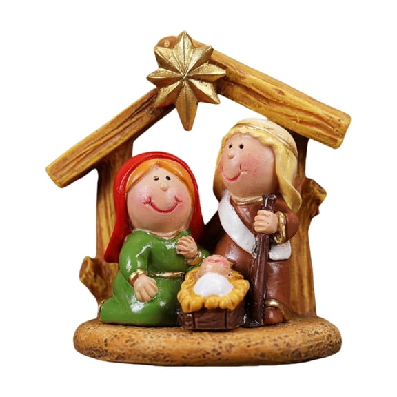 Tizuqe Miniature Christmas Manger Figurines Religious Home Decors Resins Ornament Gift