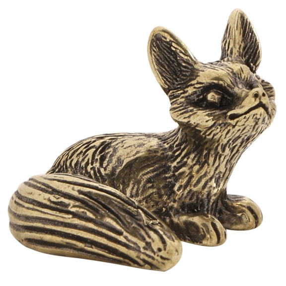 Tizuqe Miniature Metal Foxes Figurine Traditional Chinese Antique Home Office Decors Wisdoms Symbol Decorative Accent Piece