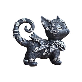 Tizuqe Mysterious black cat statue, Haunting Black Cat Statue , Fantasy Monsters Cat Sculpture, Gifts for Cat Lovers, Indoor Shelf or Desktop Display