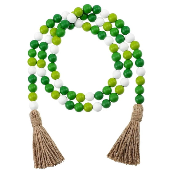 Tizuqe Patrick's Day Wood Beads Garland Tassels Ornaments Farmhouse Rustic Home Wall Hanging Decor Prayer Bead Decorations