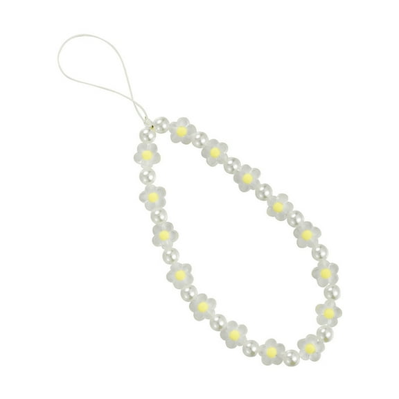 Tizuqe Phone Straps Crystal Flower Pearl Bead Keychain Cute Lanyard Charm Keyring Wrist Strap Handmade Phone Chain Women