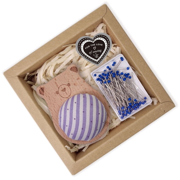 Tizuqe Pin Holder with 100 Straight Sewing Pin for Needlework Wood Pin Cushion