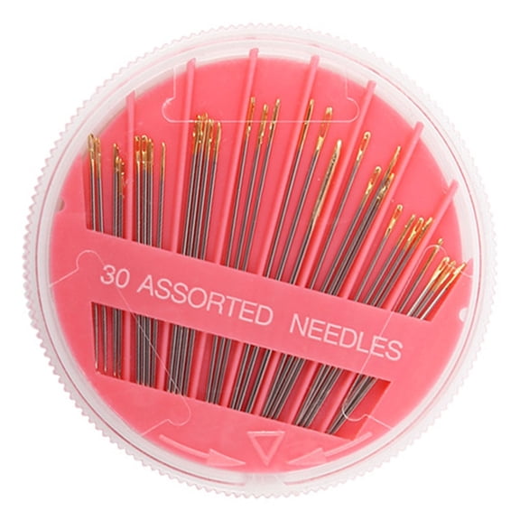 Tizuqe 30Pcs Alloy Gold Eye Hand Sewing Needle In Round Plastic Storage Case