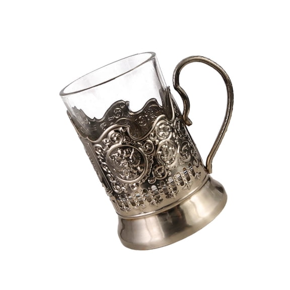 Tizuqe Russian Podstakannik Russian Cuts Crystal Tea Glasses with Metal Glass Holders