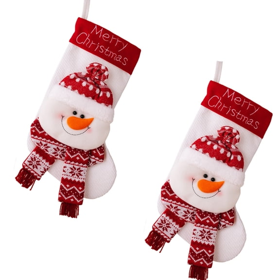 Tizuqe Set of 2 Christmas Theme Stocking Knitted Present Bag Santa/Snowman/Elk Christmas Socks Festives Mantels Accessory