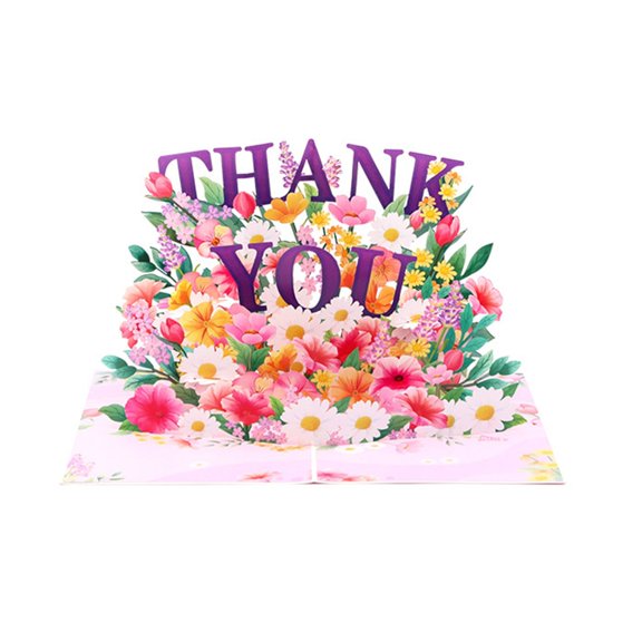 Tizuqe Sophisticated Pink 3D Thank You Card Colorful Flower 3D Foldable Card Delicate Craftsmanship Card for Special Event