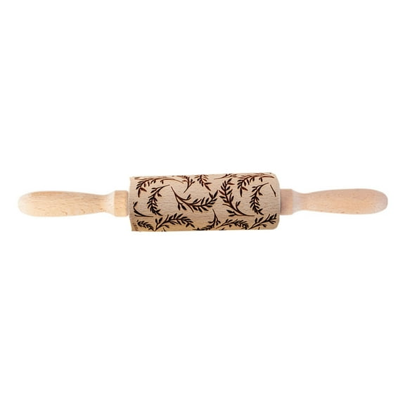 Tizuqe Spring Series Pattern Flower Leaf Embossing Wood Stamps Rolling Pin Baking Cookie Fondant Cake Textured Roller