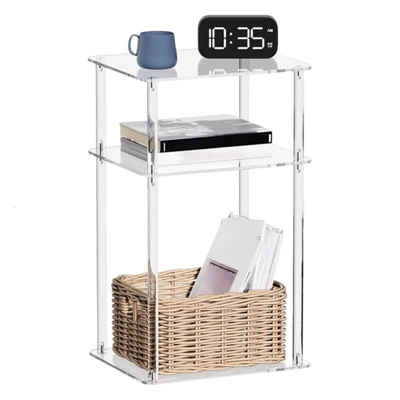 Tizuqe Sturdy 3 Level Acrylic Workstations Contemporary Square Acrylic Table with 3 Layer Shelves for Organized Workplace