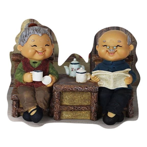 Tizuqe Anniversary Elderly Couple Figurines Miniature Figures Grandma Grandpa Statue for Wedding Home Decors Memorials Ornament