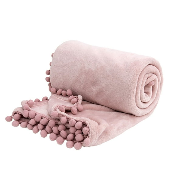 Tizuqe Warm Flannel Fleece Throw Blanket with Pom Pom Tassels for Couch Sofa All Season