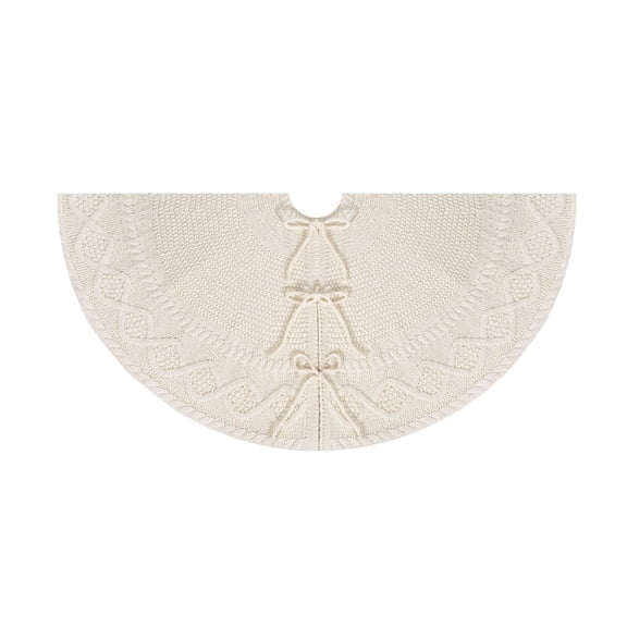 Tizuqe White Knitted Christmas Tree Skirt Tree Collar Cover Round Festival Home Decors