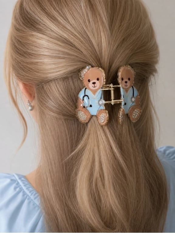 Tjmaxx Bear Scrub Claw Clip for Women Cute Nurse Teddy Bear Hair Claw Clip with Rhinestones, Kawaii Medical Hair Accessory for Nurses, Doctors & TJ Maxx Inspired Gifts
