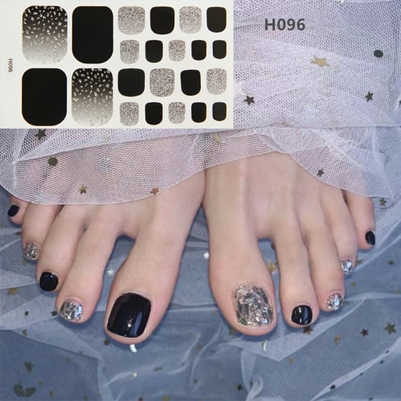 Tkrady 1 Sheets Toe Nail Stickers Full Nail Wraps Self Adhesive Toenail Polish Strips, Polish Manicure Sticker-E