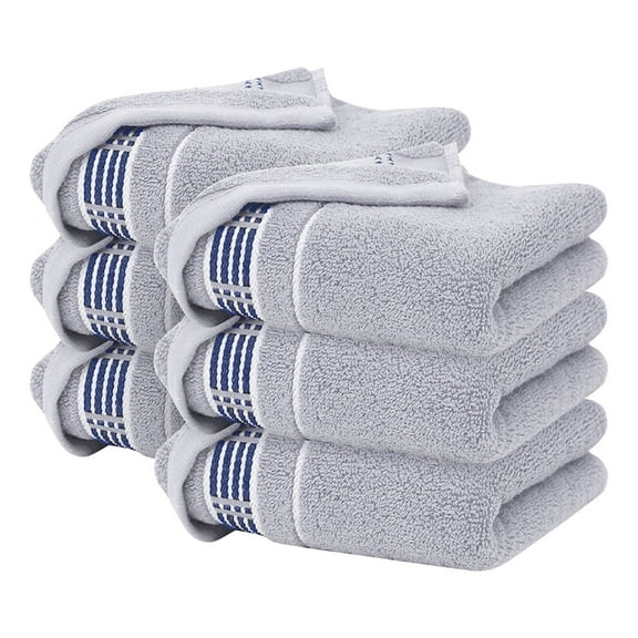 Tkrady 100% Cotton Striped Pattern Hand Towels Easy To Clean Cotton Absorbent Soft Suitable For Kitchen Bathroom Living Room Set of 6,34×73cm (Grey)