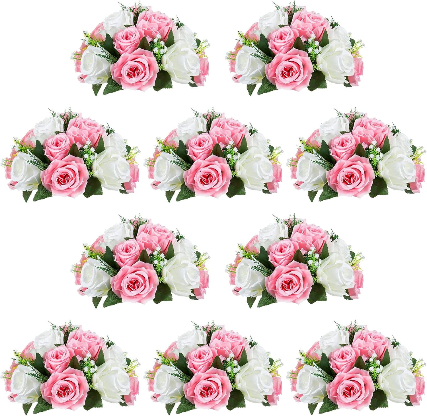 Tkrady 10Pcs Flower Ball Arrangement Bouquet,15 Heads Roses with Base ...