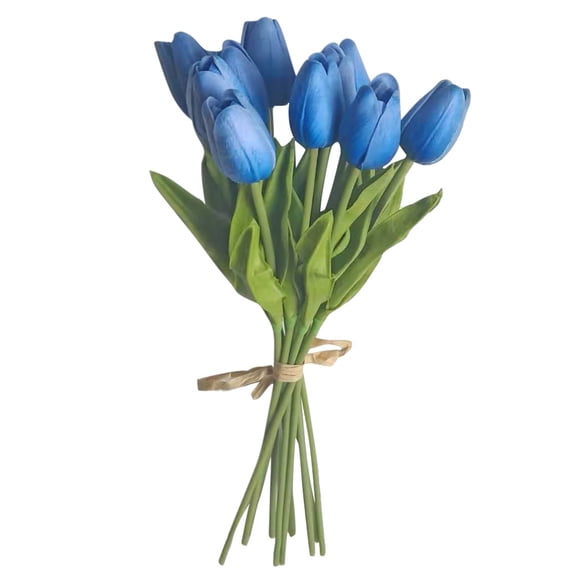 Tkrady 10pcs Blue Flowers Artificial Tulip Silk Flowers 13.5" for Mother's Day Easter Valentineâs Day Gifts in Bulk Home kitchen Wedding Decorations