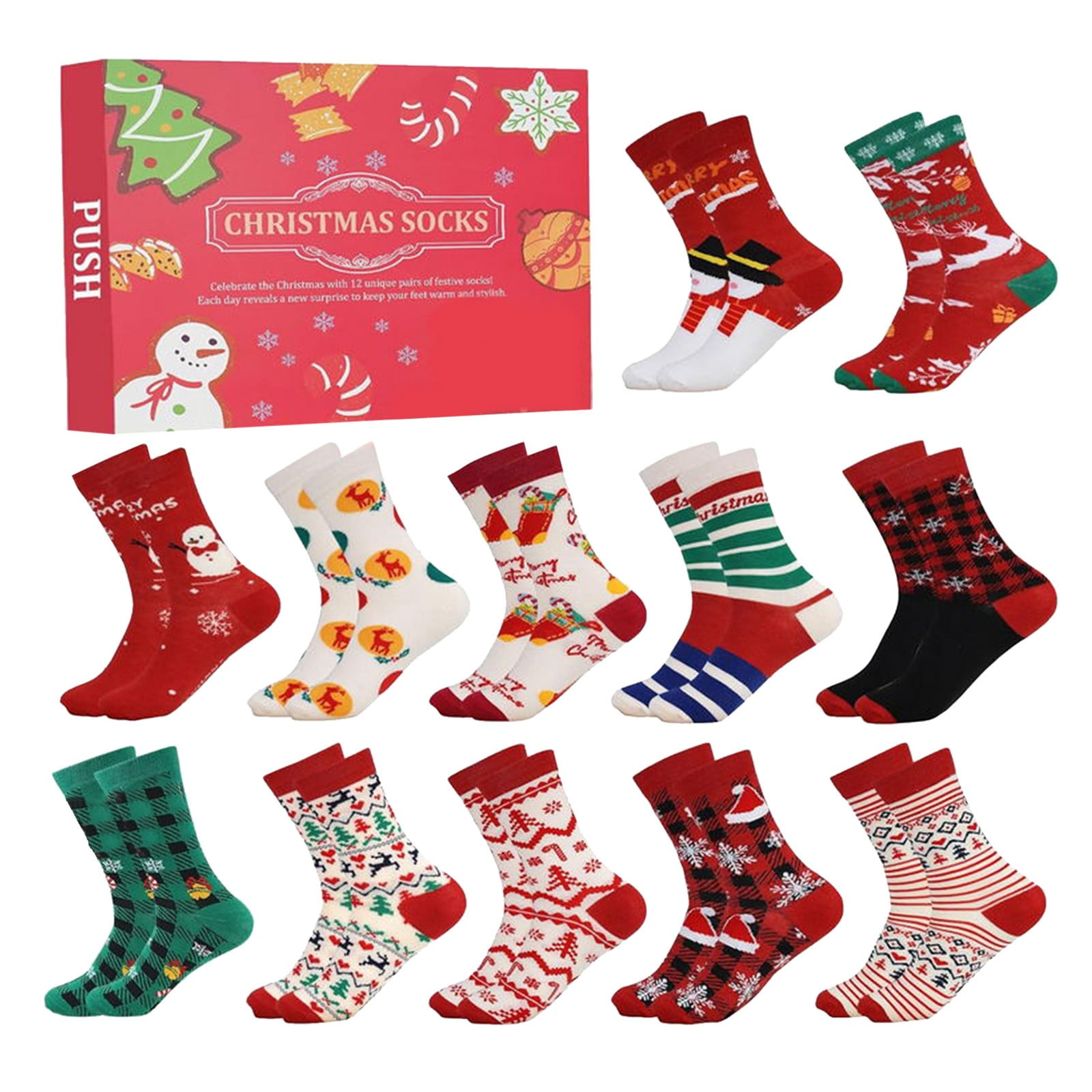 Tkrady 12 Days of Christmas Socks Advent Calendar for Women,Advent Calendar 2024 Festive Holiday Countdown with 12 Pairs of Fun and Colorful Christmas,New Christmas Socks Gift for Women
