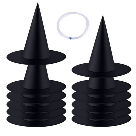 Tkrady 12 Pieces Witch Hats, Hanging Wizard Hats Bulk Hanging Witch Hat Decoration Accessory Caps Floating Home Yard Porch Decor for Party