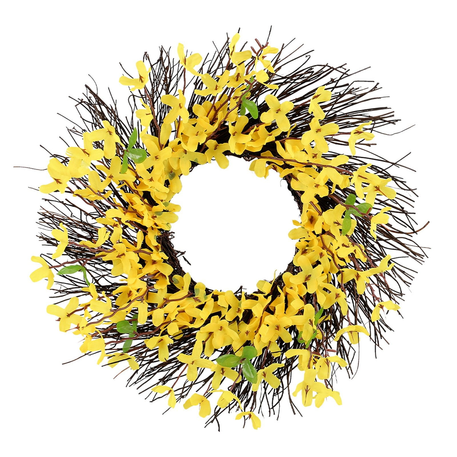 Tkrady 15.75inch Artificial Forsythia Flower Wreath Spring Summer Fall ...