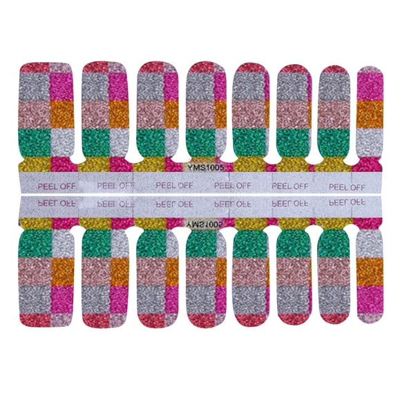 Tkrady 16 Pieces Nail Stickers Glitter Gradient Color Shine Full Wraps Polish Stickers Decal Strips Self-Ashesive Nail Art Sets for Women Girls-E