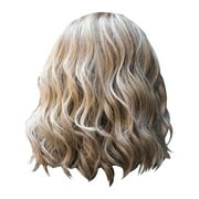 Tkrady 2024 Human Hair Wig, Short Curly Hair Dyed With Gradient Fluffy Center Parting Bangs Long Hair Sets Facelift Wigs Headband Wigs, Wig for Women