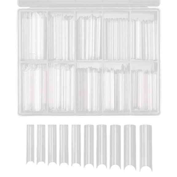 Tkrady 240 Pcs Extra Long C Curve Nail Tips - XXL Clear Straight Square Shape Half Cover Acrylic False Nails with Box for Salons Nail Art,12 Sizes