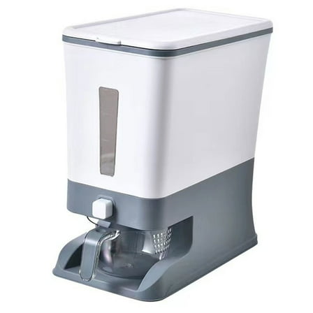Tkrady 25 Lbs Rice Dispenser, Large Grain Container Storage with Lid Measuring Cylinder Moisture Proof Household Cereal Dispenser Bucket for Kitchen Soybean Corn -Grey