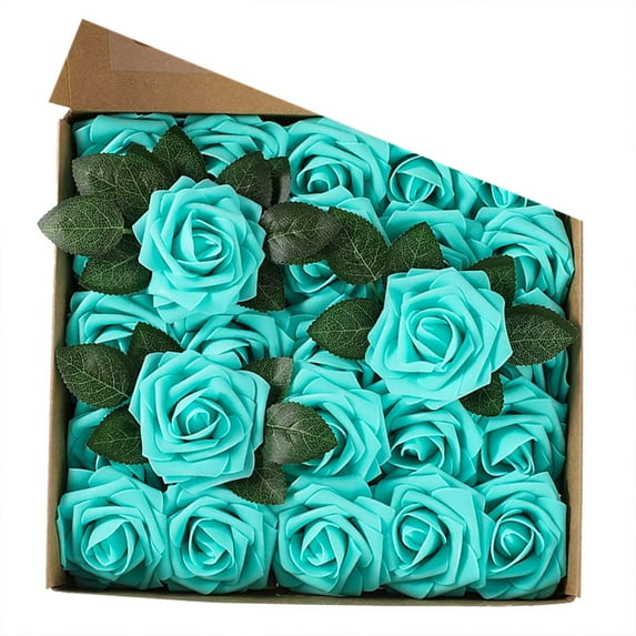 Tkrady 25pcs Artificial Flower Foam Rose Real Touch Roses Flower Heads with Stem for DIY Wedding Bouquets Centerpieces Arrangements Party Baby Shower Home Decor
