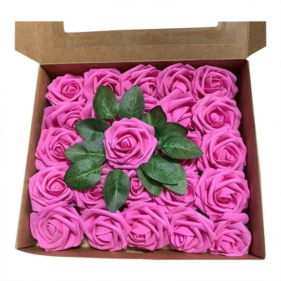 Tkrady 25pcs Artificial Flower Foam Rose Real Touch Roses Flower Heads with Stem for DIY Wedding Bouquets Centerpieces Arrangements Party Baby Shower Home Decor