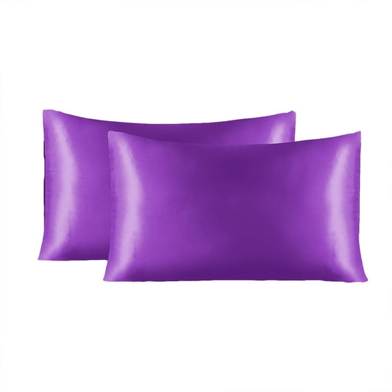 Tkrady 2Pcs Pillowcase 51x76cm, Silk Satin Imitation Silk Satin Solid Hotel Bedding Pillowcase Purple