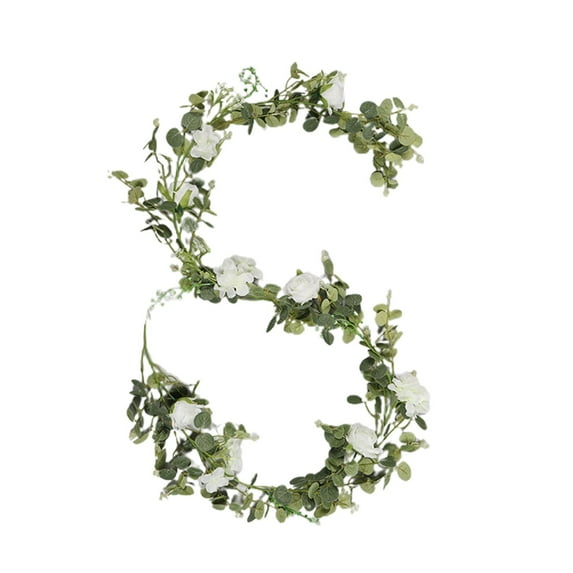 Tkrady 2m White Rose Hydrangea Rattan Green Home Decoration,Rose Vine Eucalyptus Leaves Greenery Garland for Wedding Table Runner Backdrop Party Centerpiece Room Decor (White)