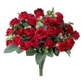 thumbnail image 1 of Tkrady 3 Bundles Artificial Silk Flowers Realistic Roses Bouquet Artificial flowers With Long Stem for Home Wedding Decoration Party (A-Red), 1 of 1