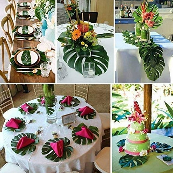 Tkrady 36Pcs Artificial Tropical Imitation Leaf Hawaiian Party Theme Decoration Birthday Party Table and Wall Decorations