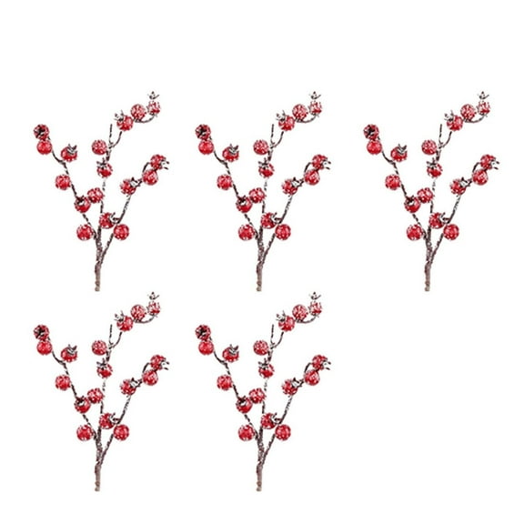 Tkrady 5 pcs Artificial Foam Frosted Holly Berries, 12 mm Mini Christmas Fruit Berry Flower Decor (Dark Red)