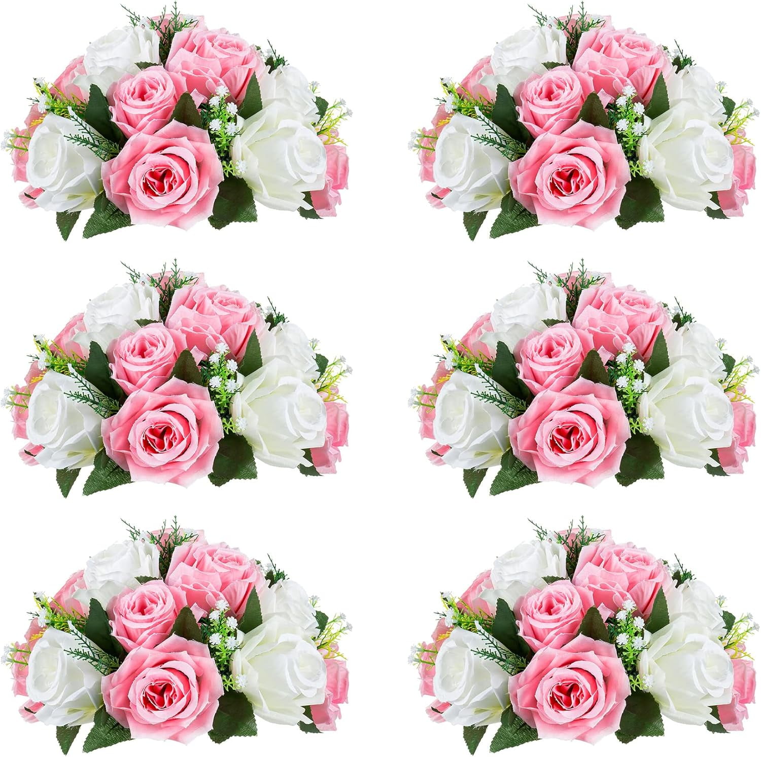 Tkrady 6Pcs Flower Ball Arrangement Bouquet,15 Heads Roses with Base ...