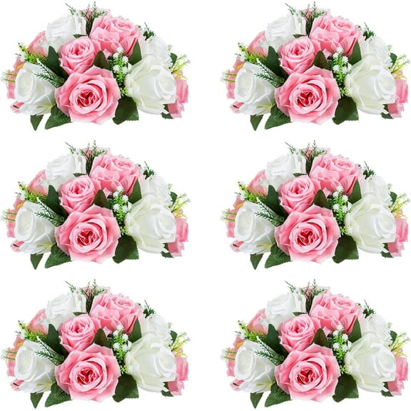 Tkrady 6Pcs Flower Ball Arrangement Bouquet,15 Heads Roses with Base, Suitable for Our Store's Wedding Centerpiece Flower Rack for Parties Valentine's Day Home DÃ©cor (Pink & White)