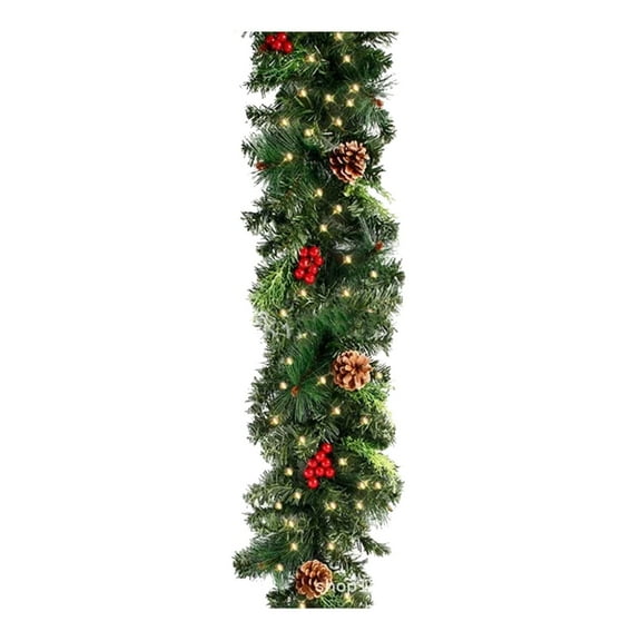 Tkrady 70.87" Pre-Lit Holiday Pre-Decorated Christmas Garland for Stairs, Fireplace, Decoration w/ Tips, 50 Lights, Pine Cones, Berries