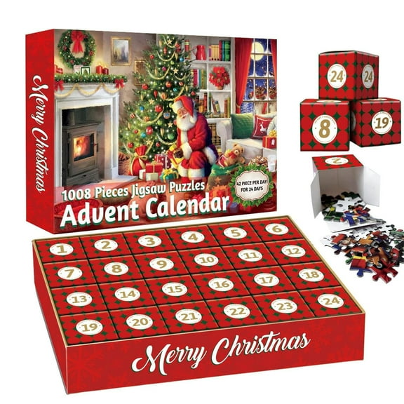 Tkrady Advent Calendar 2024 Christmas Puzzle, 24 Boxes 1008 Pieces puzzles for adults Kids Christmas Countdown Calendar Christmas Gifts Puzzle Home Christmas Decorations