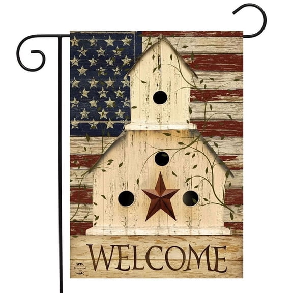Tkrady Americana Welcome Garden Flag Primitive Patriotic 18" x 12.5"