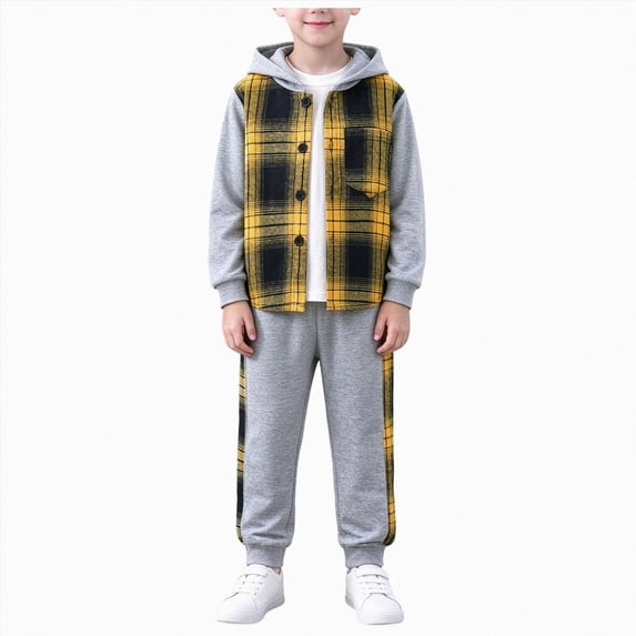 Tkrady Baby Boy Winter Clothes 3T 4T 5T 6T 7T 2 Piece Plaid Hoodie and Pants Outfit Kids Boys Fall Winter Sweatsuit Set Baby's Clothing Set