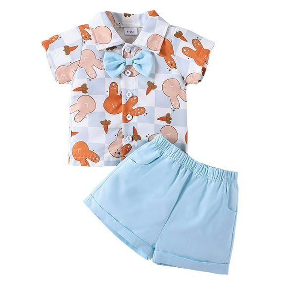 Tkrady Baby Boys Fashion Outfits Summer Short Sleeve T Shirt Cute Cartoon Tops Shorts Easter Clothes 2 Piece Set, Sizes 0-3 Years